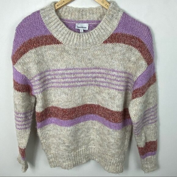 Heartloom Cecily Striped Chunky Knit Sweater Size XS Purple‎ Fuzzy Grandpa Boho - Picture 3 of 9